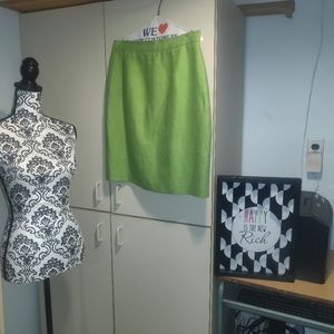 Lime Green A-Line Lined Linen Skirt